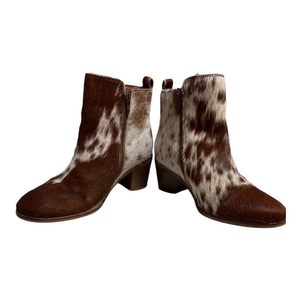 Myra Hair-On Hide Cowhide Ankle Boots Brown White Western Booties Size 9 - Picture 11 of 13